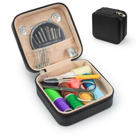 LELE LIFE Mini Travel Sewing Kit Leather Case, Small Sewing Kit for Adults and Beginners, Basic Needle and Thread Kit for Emergency Hand Sewing Repair Supplies (Black)