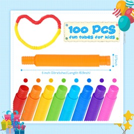 Civaner 100 Pieces Tubes Sensory Toys Fidget Tube for Teens and Adults Multi-Color Mini Stretch Pull Tube Toy for Stress and Anxiety Relief Sensory Tools DIY Creative Handmade Activities