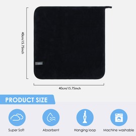 VIVOTE Microfiber Hand Towel, Super Soft & Absorbent Hand Towels with Hanging Loop, Quick Dry Kitchen Hand Towels, Durable Drying Hand Towel for Bathroom, 2 Pieces Black, 40 x 40cm