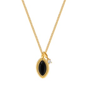 Black Onyx Necklace for Women, 18K Gold Plated Onyx Gemstone Pendant with Tiny Cubic Zirconia, Dainty Chain Gold Necklaces for Women Minimalist Jewelry Gifts