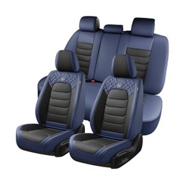 FLORICH Seat Covers Full Set, Leather Seat Covers, Front and Rear Seat Covers 5 Seats, Waterproof Car Seat Cushion Protector Accessories for Sedan SUV Pick-up Truck (Blue&Black, Full Set)