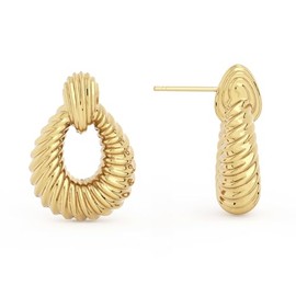 Mesurely 14K Gold Plated Chunky Drop Dangle Door Knocker Earrings for Women, Oval Pull Huggie Earrings Everyday Jewelry Gifts