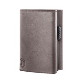 premitem Men's Small Mini Wallet Slim Wallet with Coin Compartment & RFID Protection Credit Card Holder Leather Card Holder Genuine Leather Card Wallet, silver, Minimalist
