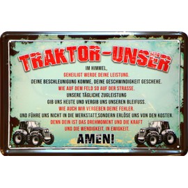 WOGEKA ART Retro Tin Sign – Tractor Our Prayer – Funny Saying as Gift Idea for Decoration, 20 x 30 cm, Metal in Vintage Design 963