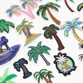 Random Assorted Styles Embroidered Patches, Sew On/Iron On Patch Applique for Clothing Accessories (20PCS Coconut Tree Set)