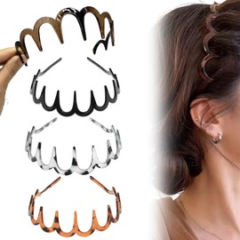 4 Stück Zickzack-Haarbänder, Haifischzahn-Haarkamm, gewellte Form, Kunststoff-Haarbänder, Haarreifen-Accessoire für Frauen