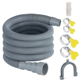 Elyfree Washing Machine Drain Hose, 6 Feet Universal Dishwasher Drain Hose Extension Kit Corrugated Washer Hoses, 7 PCS Set with 4 Clamps & 1 U-Bend Hose Holder