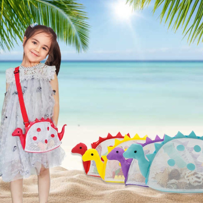 Dinosaur Mesh Beach Bag for Kids Shell Collecting Totes Portable