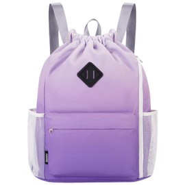 WANDF Drawstring Backpack Sports Gym Bag with Shoes Compartment, Water-Resistant String Backpack Cinch for Women Men (Purple Gradient,Large)