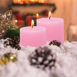 Pink Pillar Candles, 12 Pack 2"x3" Inch Unscented Hand-Poured Candles for Home Restaurants Spa Church Weddings, Smokeless Dripless and Clean Burning Emergency Candle