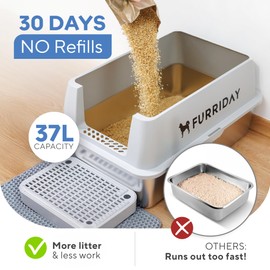 Stainless Steel Litter Box with Lid, XL Enclosed Cat Litter Box for Big Cats, High-Walled, Anti-Leak, Non-Stick Design, Easy to Clean, Includes Litter Mat, Scoop & Comb