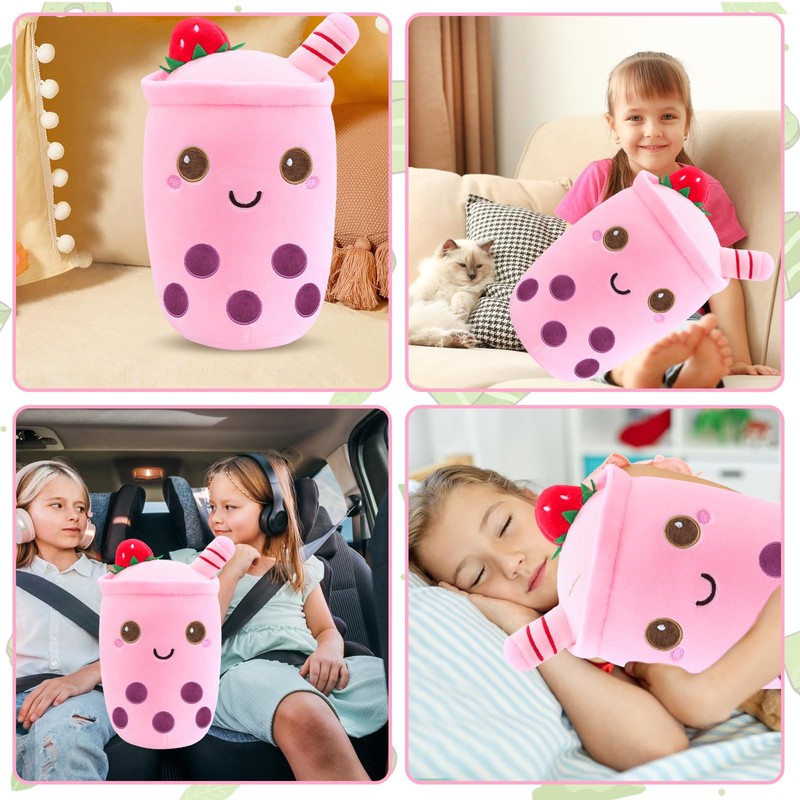 Tutukyle Bubble Tea Cuddly Toy Plush Cushion (Pink, 35 cm)