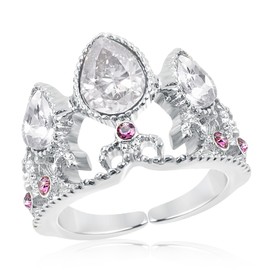 SHANKAM Crown Ring Rhinestone Girl, Princess Ring, Cartoon Crown Ring, Children's Ring Adjustable, Metal