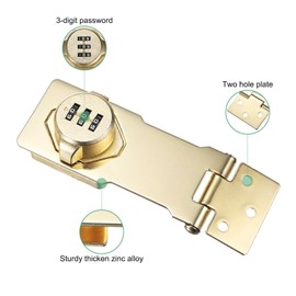 M METERXITY 2-Pack Keyless Combination Lock, 4.3" Zinc Alloy Mechanical Password Twist Knob Hasp Locks Latch, 90/180 Degree Barn Door Lock for Cabinet/Closet/Garage/Drawers/Garden [Gold]