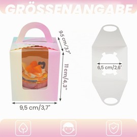 KEYIDO Pack of 30 Cupcake Transport Boxes 1 Cupcake Box Single Colour Gradient Muffin Box Packaging Cake Cardboard with Window and Handle