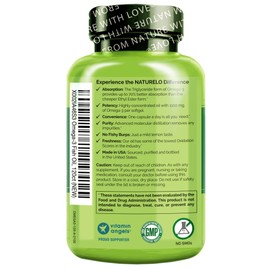 NATURELO NATURELO Burpless Omega 3 Fish Oil Supplement - 1100mg Triglyceride Omega-3, EPA + DHA, Liquid Fish Oil Omega 3 for Heart, Eye, Brain, Joint Health - 120 Softgels, 4 Months Supply