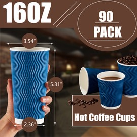 Lamosi [90 Pack 16 oz Disposable Coffee Cups, Insulated Corrugated Paper Cups 16oz, Kraft Ripple Wall Cups for Hot Beverage or Cold Drinks Office/Home/Party/Travel/Cafe (Navy)