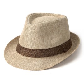 Lisianthus Fedora Hat for Men Panama Trilby Hat Short Brim Summer Sun Hat Beige with Coffee Band