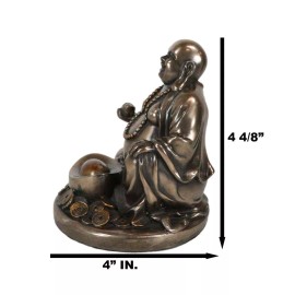 Laughing Buddha Zen Monk Of Prosperity Golden Nugget Lucky Charm Figurine 4.5"H