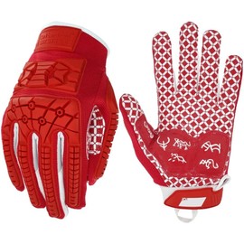 Seibertron Lineman/Linebacker Gloves 2.0 Padded Palm American Football Receiver Gloves, Flexible TPR Impact Protection, Back of Hand Gloves, Adult Sizes, Red, L
