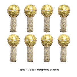 8Pcs Gold Microphone Balloons Foil Helium 32 Inch Microphone Balloons for Birthday 90S 80S Theme Party Balloons for Musical Concert Themed Party Role Play