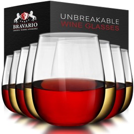 Bravario Copas de Vino de Plástico Irrompibles | Reutilizable | 100% Plástico Tritan Inastillable | Aptas Para el Lavavajillas | Sin BPA | Ideal Para Interiores y Exteriores | 16 oz, Juego de 8