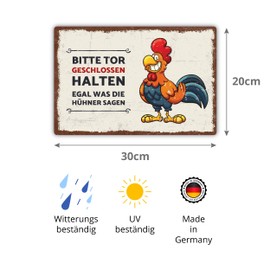 Tor geschlossen halten Chicken Vintage Sign, 20 x 30 cm, Made from Sturdy Hard Foam Board in 3 mm Thickness, with UV Protection and Weather-Resistant