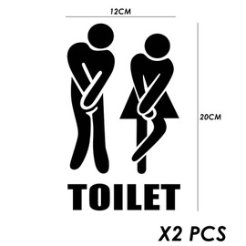 2 Pieces Toilet Stickers, Bathroom Decorations, Men's and Women's Toilet Signs, 3D Toilet Stickers, PVC Stickers, Funny Toilet Door Signs, Waterproof Stickers (Black)