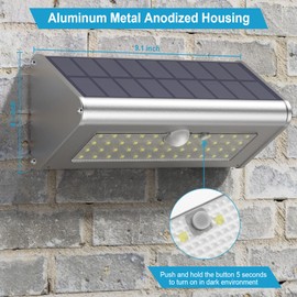 Super Bright Solar Lights Outdoor IP65 Water Proof, 1100 Lumens Wireless LED Motion Sensor Light, Aluminum Metal Housing Security Lights Flood Wall Lights, 1 Pack (Daylight)