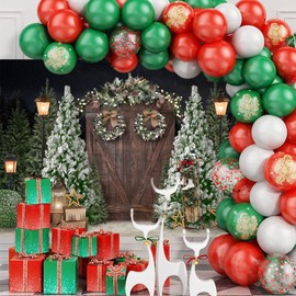 Mocsicka 10x7ft Winter Christmas Rustic Wood Door Photography Backdrop Xmas Pine Tree Gifts Family Decoration Background Christmas Wall Background Banner for Photography Studio Props