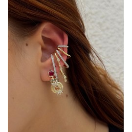 Claw Ear Cuff Earrings for Women | 14K Gold & Two-Tone Plated No Piercing Hoop | Colorful Enamel Statement Ear Wrap with Cubic Zirconia | Stackable Cuff Gift Jewelry (Two Tone)