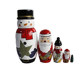 FunnyGoo Colourful Handmade Wooden Christmas Nesting Dolls Russian Doll Kits Xmas Decoration (Santa Claus & Snowman)