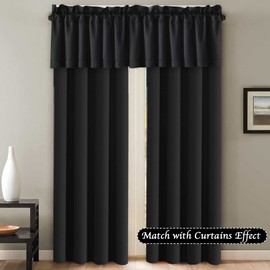 H.VERSAILTEX Blackout Valances for Windows,Black Kitchen Valance Curtains for Living Room/Bedroom/Bathroom/Basement Privacy Rod Pocket, 4 Panels 52" W x 18,Black