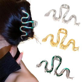 YUEELI 3 PCS Snake Hair Claw Clips Metal Snake Hair Clips Clamps Non-Slip Snake Hair Accessories Strong Hold Jaw Hair Clips for Women Thick Hair (Silver, Gold, Green)