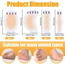 MYTOAU 40 Pcs Blister Bandages for Feet, Invisible Hydrocolloid Bandages Hydrocolloid Patch,Blister Cushions, Waterproof bandages for Foot, Toe, and Heel Prevention and Recovery