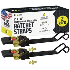 DC Cargo Mall Boat Retractable Ratchet Strap Heavy Duty Gunwale Kit & Transom Tie Down Straps & Heavy-Duty 2" x 38" Straps for Secure Boat or Jet Ski Trailer Transport - 2500 lbs Break Strength