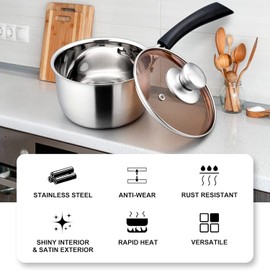 LIANYU 2 Quart Stainless Steel Cooking Pot With Lid Nonstick Healthy Durable Design