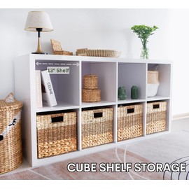 CHI AN HOME 12x12 Wicker Storage Cube Bins for IKEA KALLAX, Natural Wicker Storage Basket, Hyacinth Cube Storage Bin, Cube Storage Baskets, Cubby Woven Baskets, Wicker Baskets for Organizing Set of 4