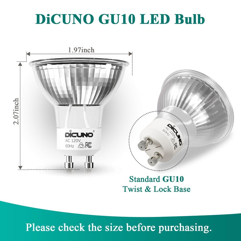 DiCUNO GU10 LED Bulb Dimmable, Daylight White 5000K, 60W Equivalent,