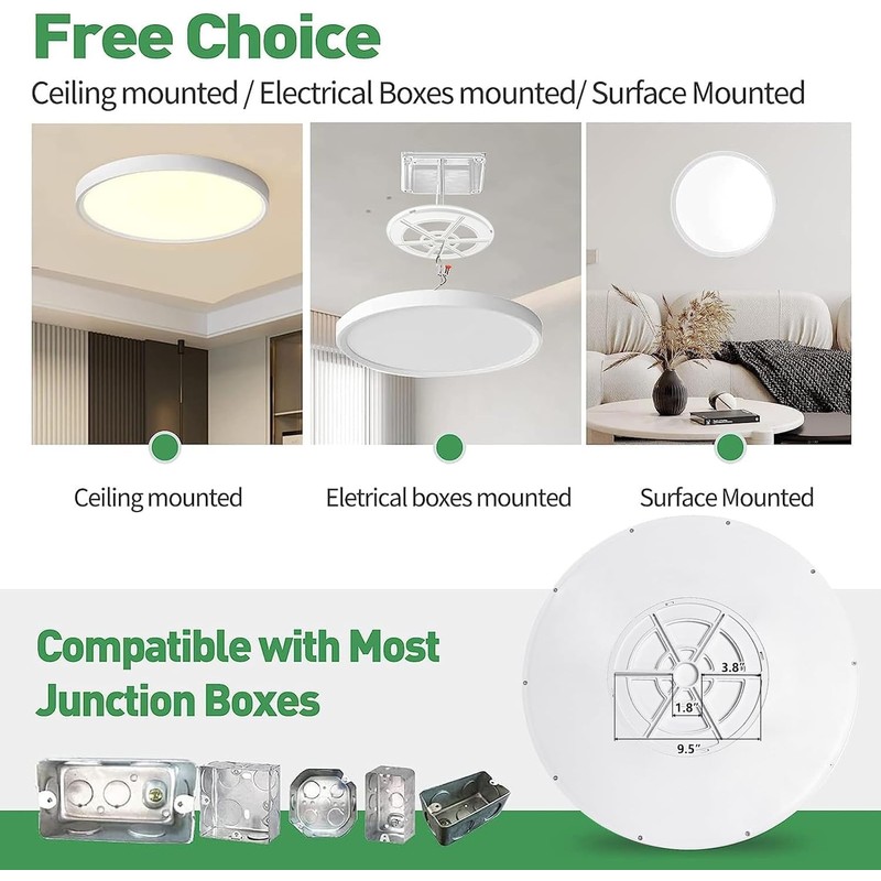 24 Inch Large LED Flush Mount Ceiling Light, 50W,5480LM, 3000K/4000K/6000K
