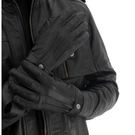 URBAN BUCK Black Leather Driving Gloves for Mens - Adult Cold Weather Winter Gloves (M)