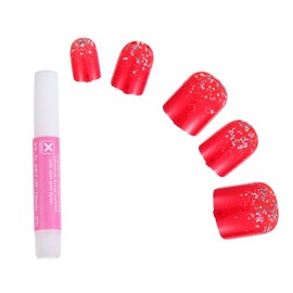 Beavorty 48 Pack Short Square Red Glitter Fake Nails French Tip Press Nails for Women