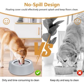 No Splash Dog Water Bowl with Floating Disk, 1.5L Slow Drinking Feeder, Anti-Overflow Anti-Choking No Spill Pet Water Bowl For Dog Cat Puppy Kitten (Round - Grey)