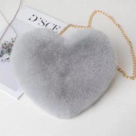 Heart Shaped Faux Fur Purse Fluffy Crossbody Bag Handbag Small Chain Shoulder Bag Phone Bag Cute Clutch Bag Evening Bag Party Bag Zipper Closure Shoulder Strap Tote Bag Christmas Gifts for Women Girls