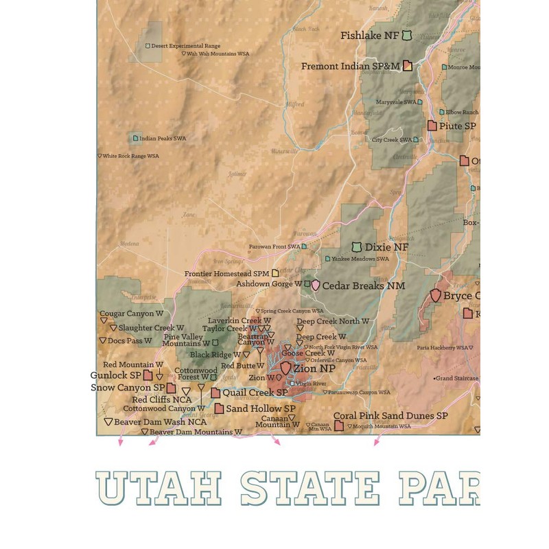 Utah State Parks & Federal Lands Map 18x24 Poster (Camel