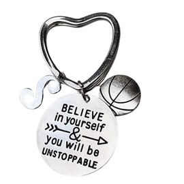 SportyBella Basketball Initial Keychain, Basketball Player Gifts, Believe in Yourself You Will Be Unstoppable Keychain for Men and Women (Letter)