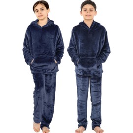 A2Z 4 Kids Childrens Warm Fleece twosie Hooded Pyjamas - PJS 215 Navy 5-6