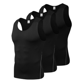 LWISMIL 3 Pack Black Compression Tank Top Men Sleeveless T-Shirt Dry Fit Athletic Workout Sports Running Baselayer Undershirt