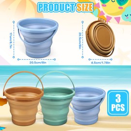 LNCOJOLM Beach Foldable Bucket Toy, 3L Jumbo Sand Pails Bucket Set with Mesh Bag, Swimming Pool Toy for Children Adults