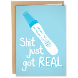 Sleazy Greetings Funny New Baby Card - Baby Shower Card - Congratulations on your New Baby Card - Things Just Got Real - Pregnancy Test Card - Funny Pregnancy Card for New Mother